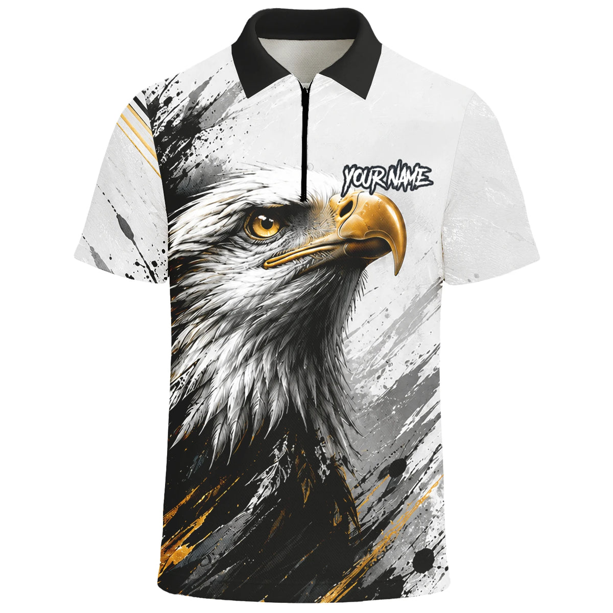 Personalised White Black Gold Bald Eagle Darts Shirt For Men S805