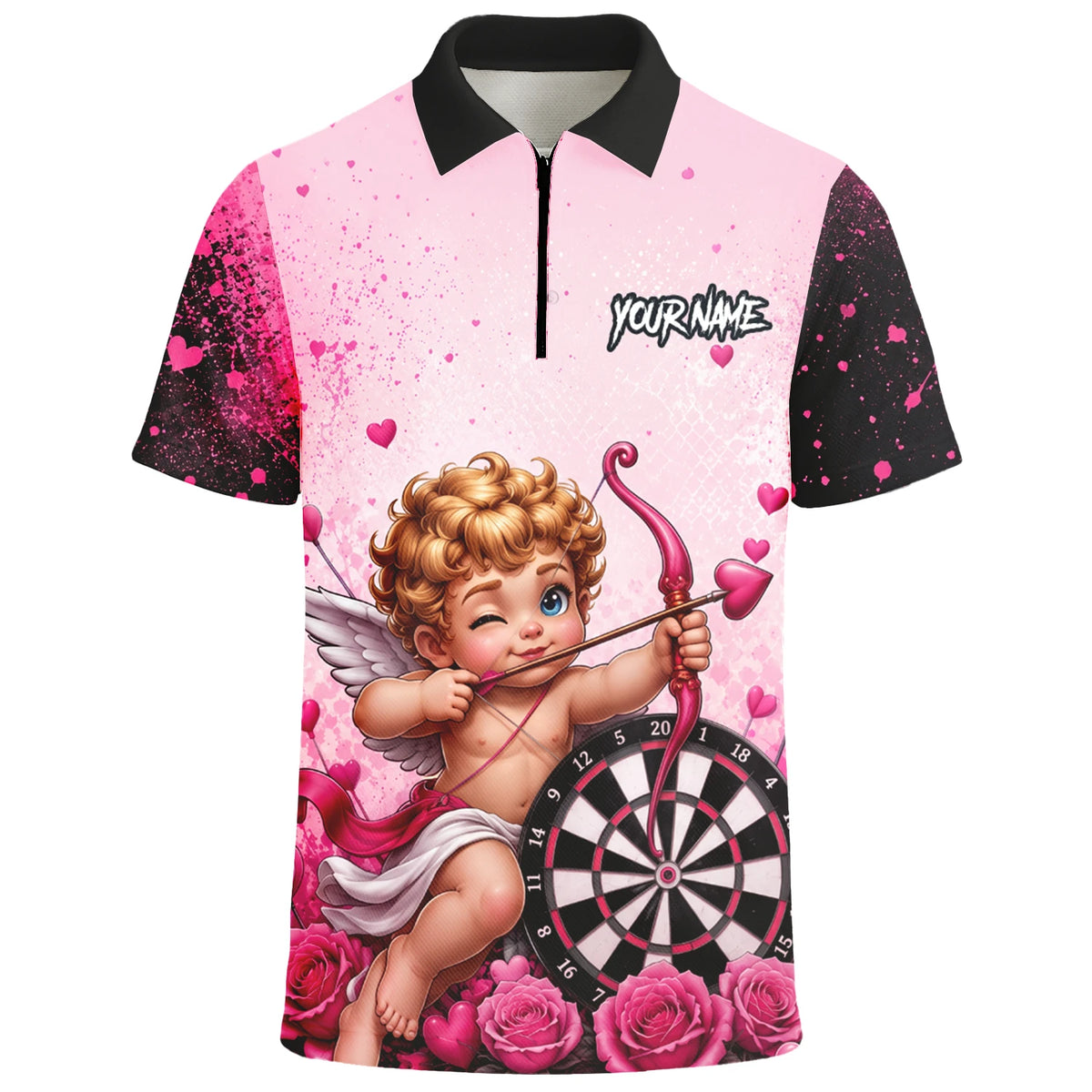Personalised Pink & Black Cupid Dartboard Darts Shirt For Men I643
