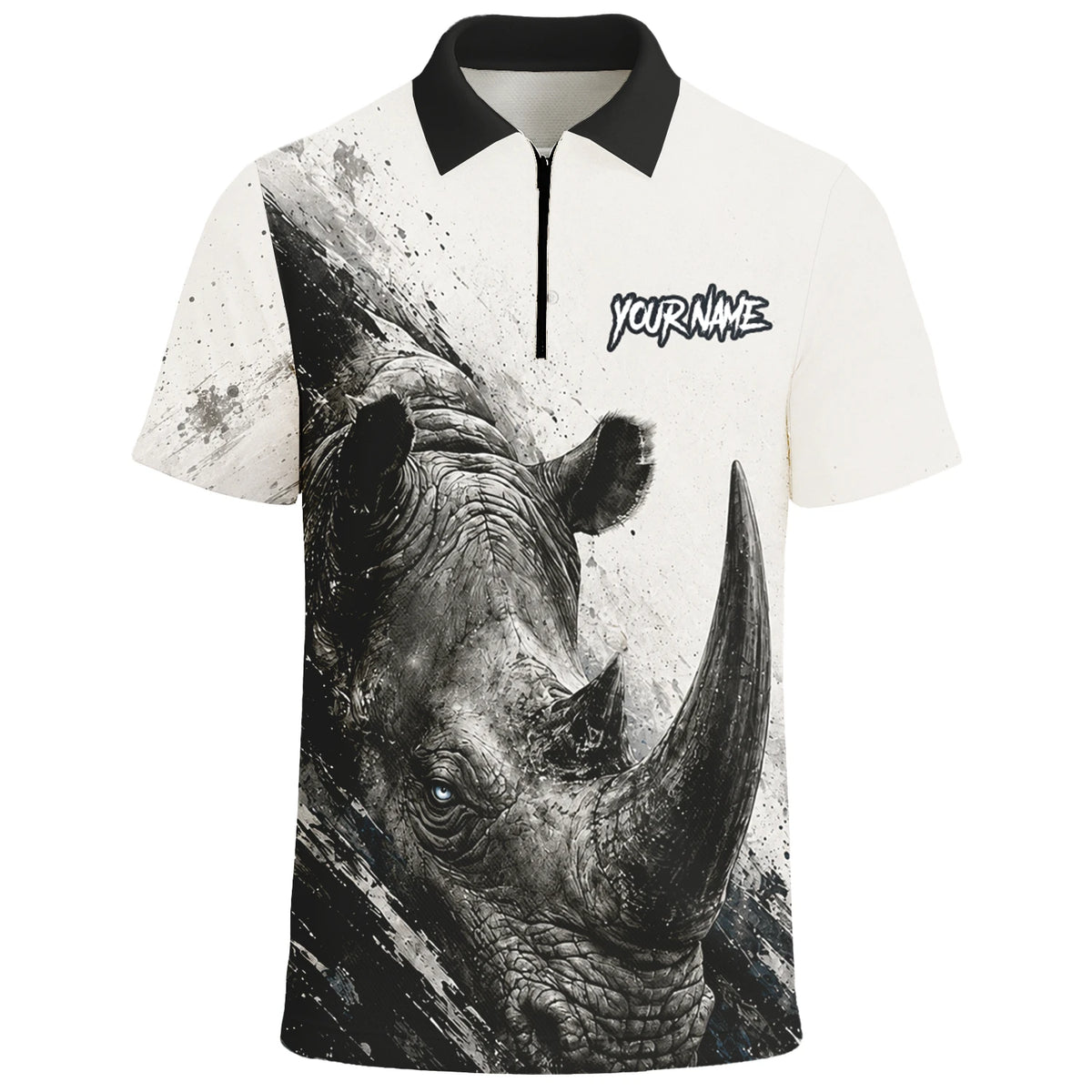 Personalised White Black Grey Rhino Darts Shirt For Men C312