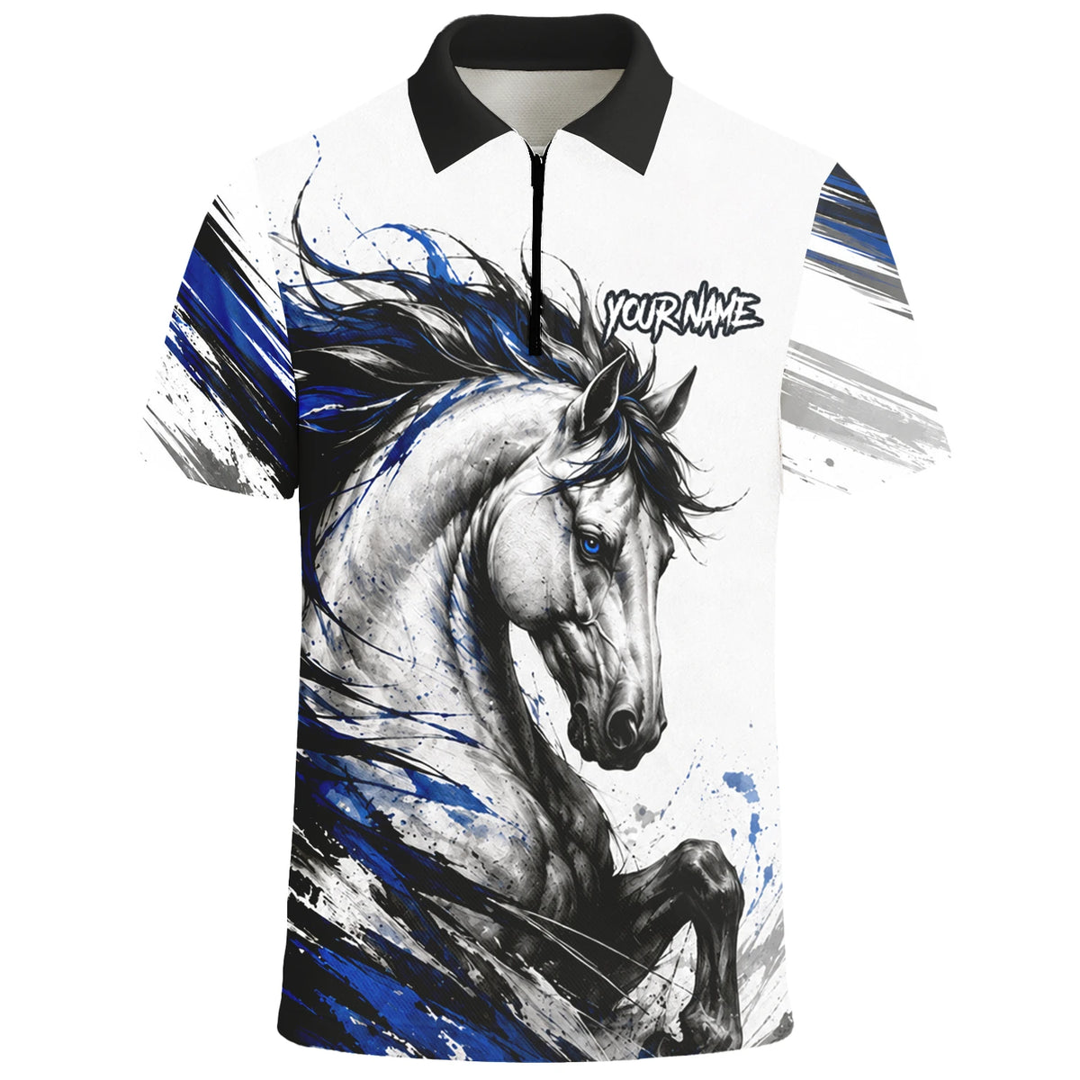 Personalised White Black Blue Rearing Horse Darts Shirt For Men O686