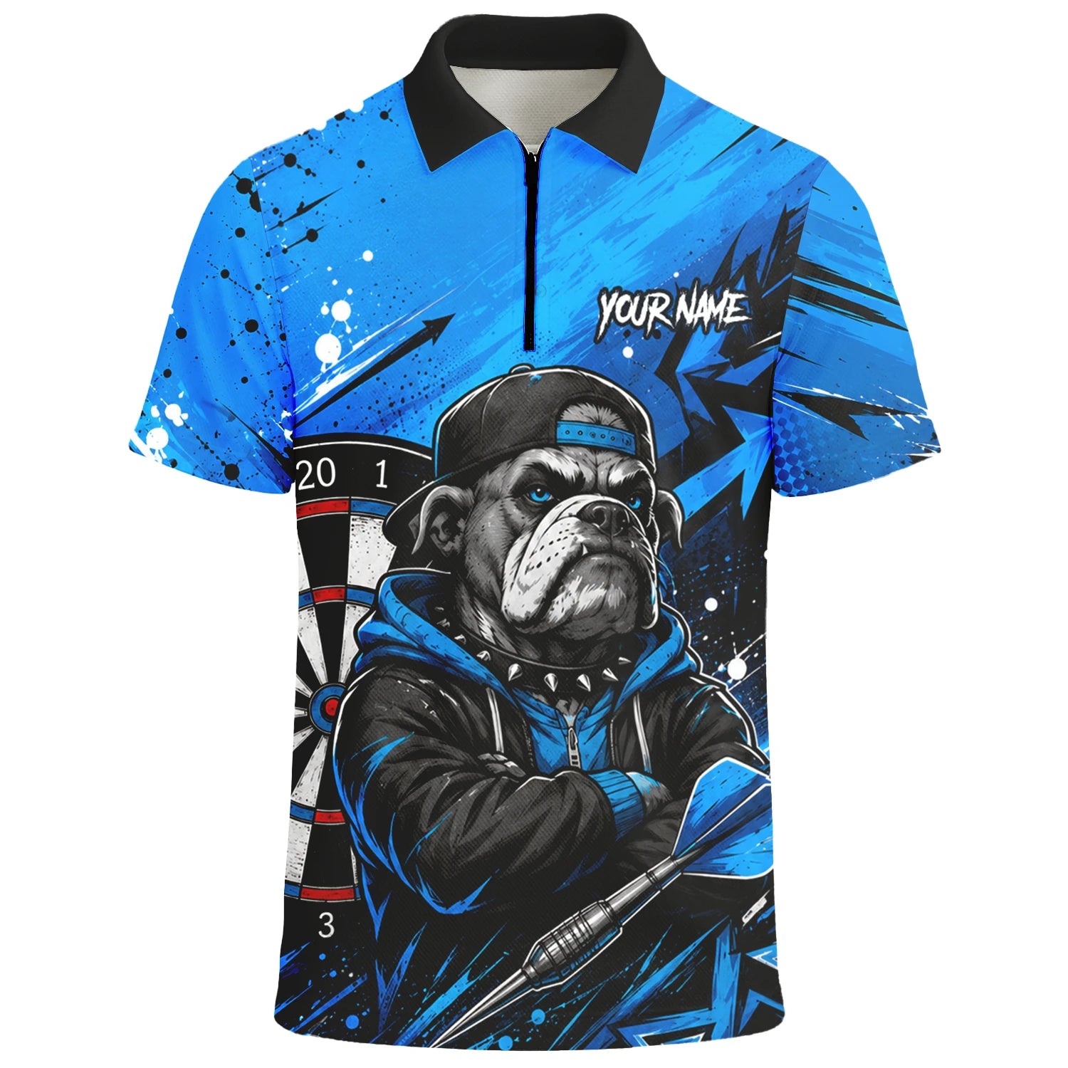 Personalised Blue & Black Bulldog Darts Shirt For Men D529