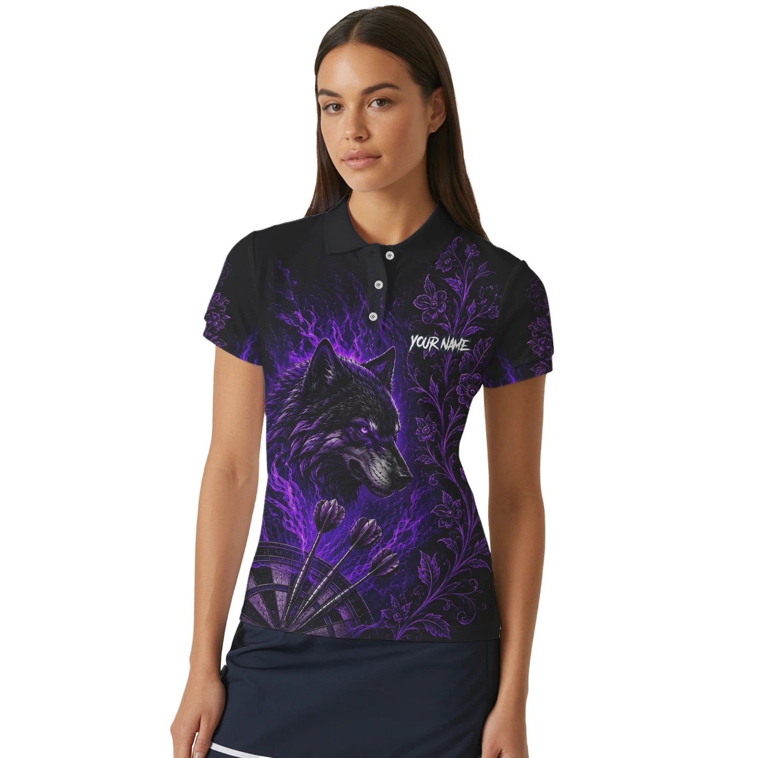Personalised Black & Purple Wolf Dartboard Darts Shirt For Women J133