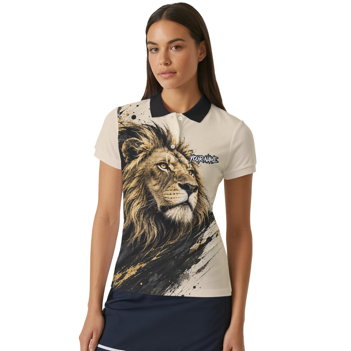 Personalised Cream Black Gold Lion Darts Shirt For Women Q209
