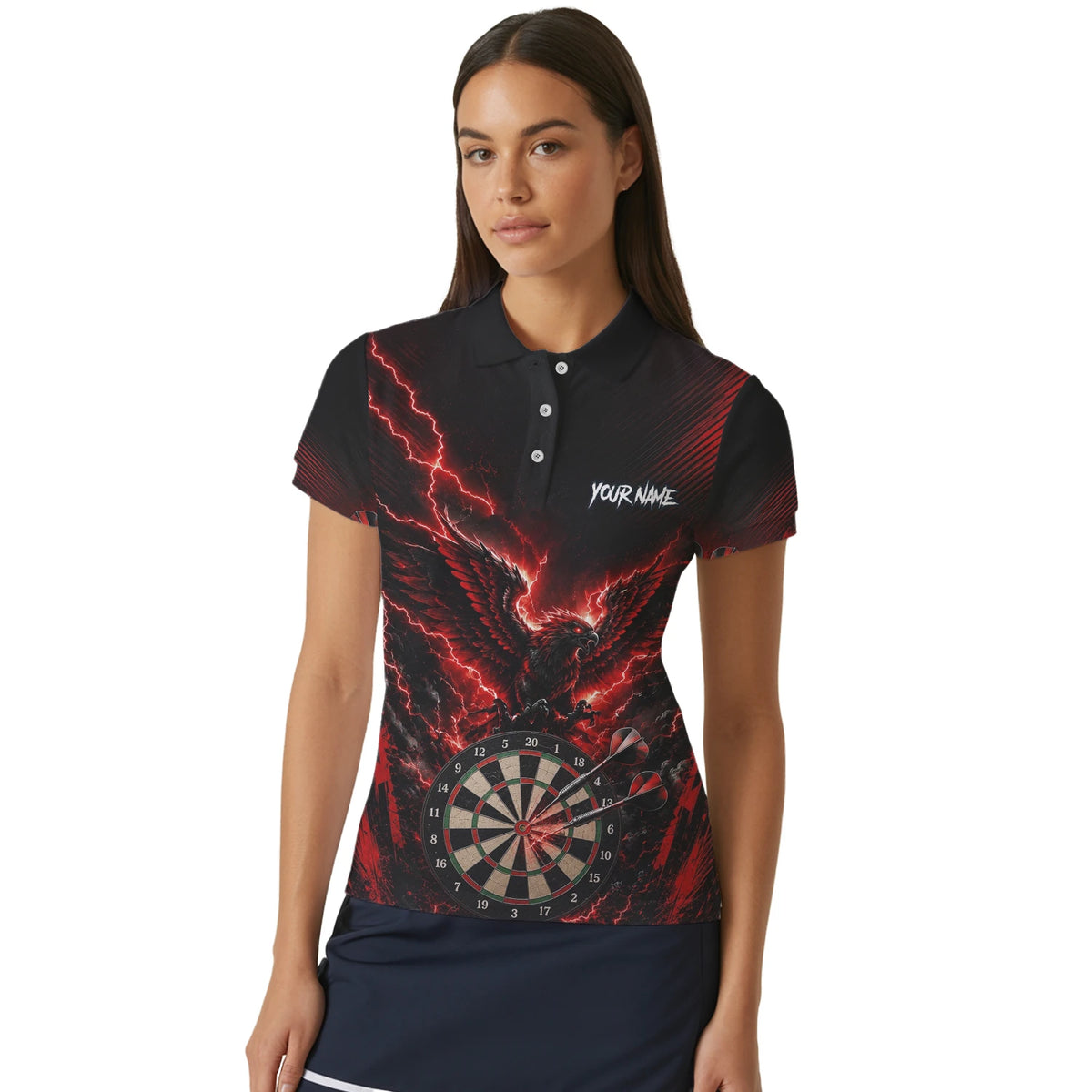 Personalised Black & Red Phoenix Lightning Dartboard Darts Shirt For Women J120