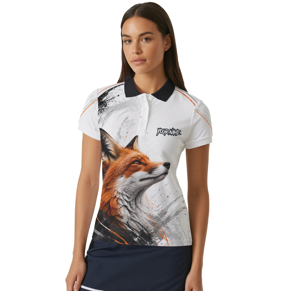 Personalised White Black Orange Fox Darts Shirt For Women D228