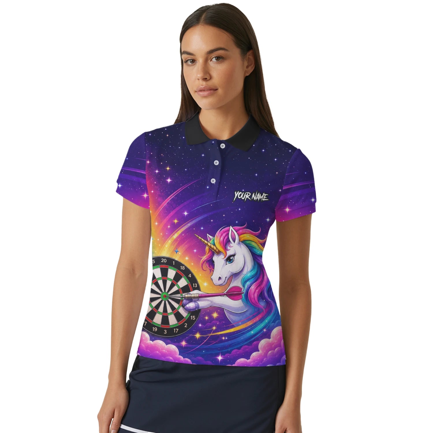 Personalised Purple Rainbow Unicorn Darts Shirt For Women P431