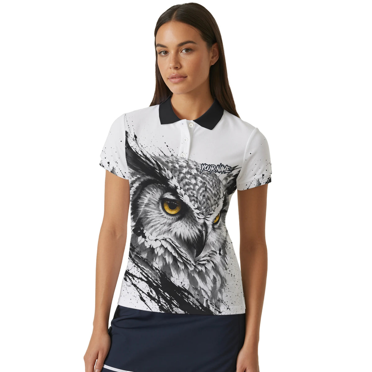 Personalised White Black Yellow Owl Darts Shirt For Women P128