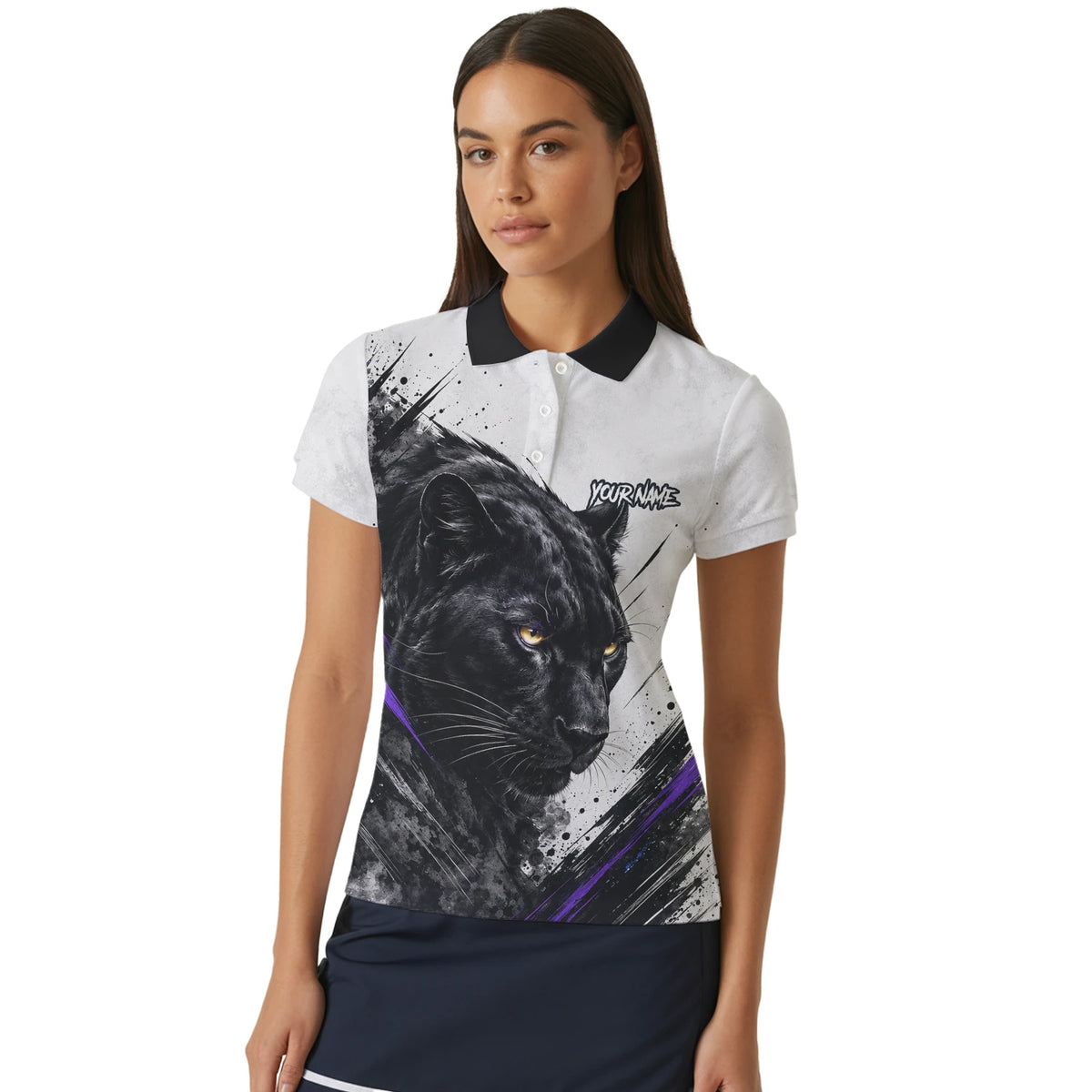 Personalised White Black Purple Panther Darts Shirt For Women W442