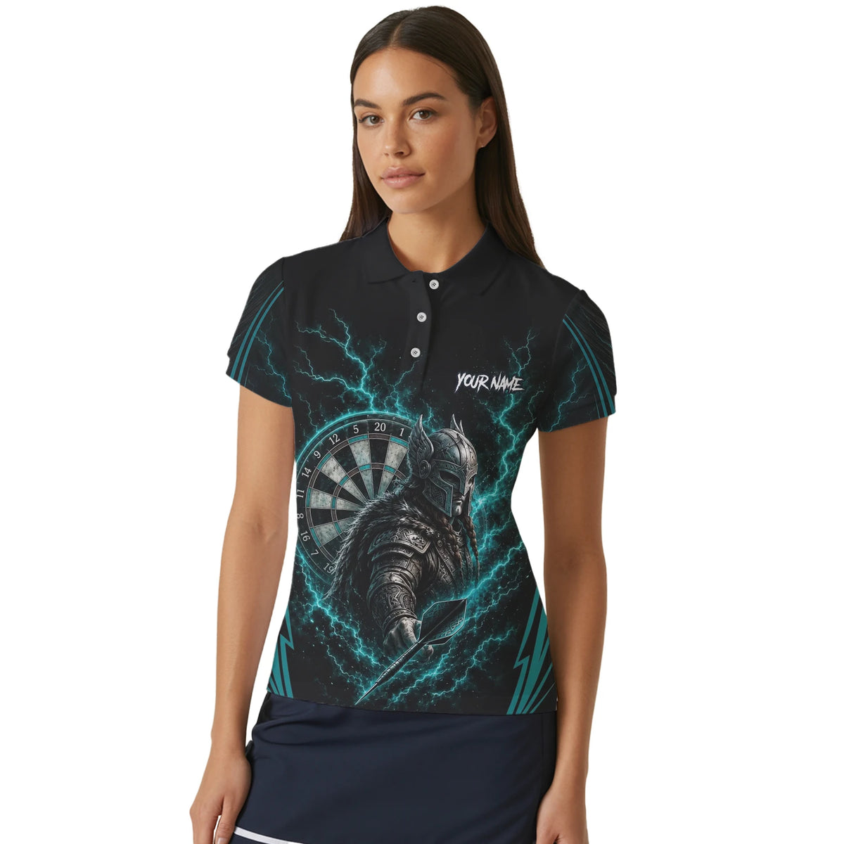 Personalised Teal Lightning Viking Darts Polo Shirt For Women O328