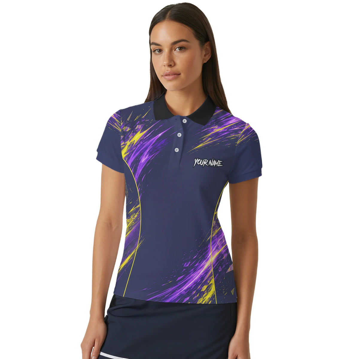 Personalised Navy Purple Yellow Abstract Darts Shirt For Women D517