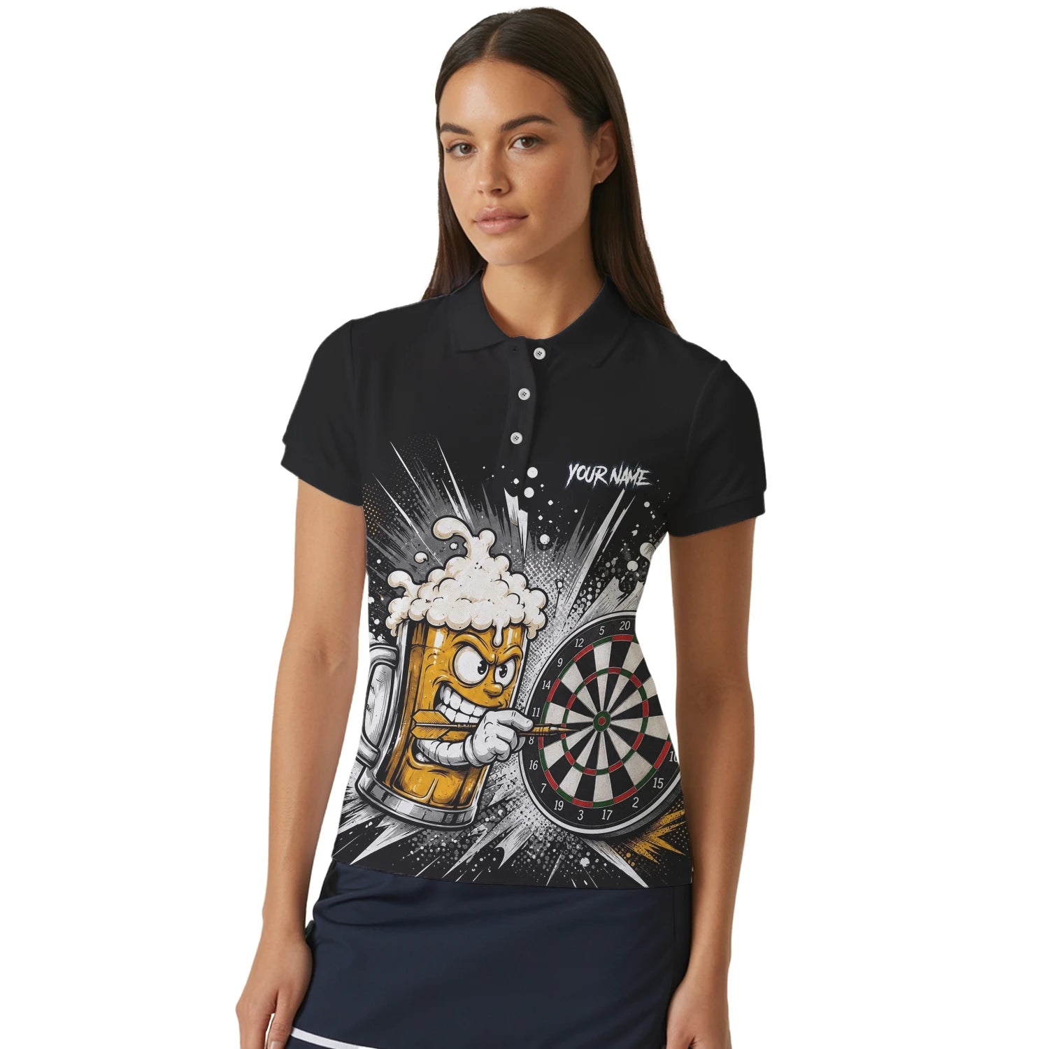 Personalised Beer Mug Darts Polo Shirt For Women S555