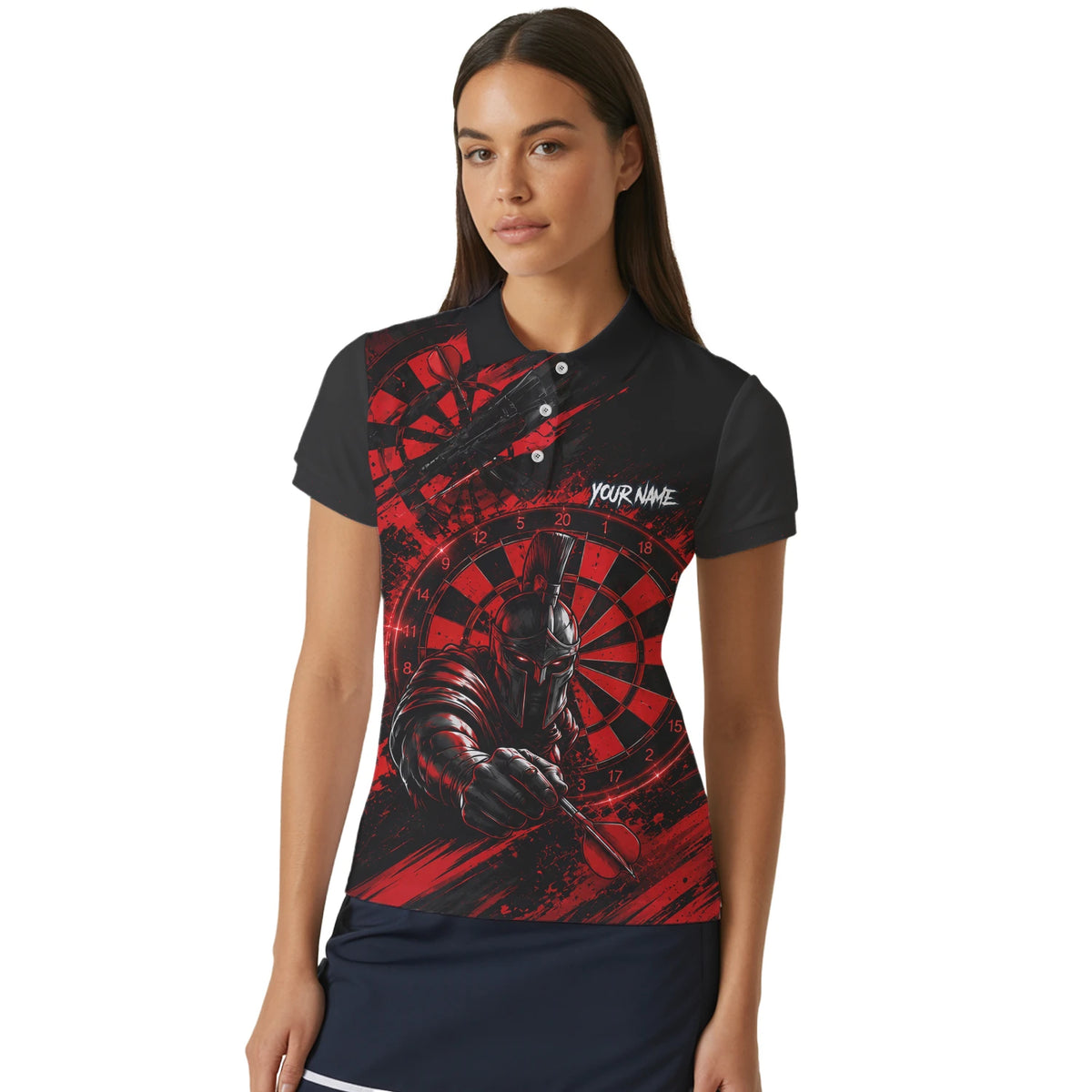 Personalised Red & Black Spartan Darts Polo Shirt For Women W276