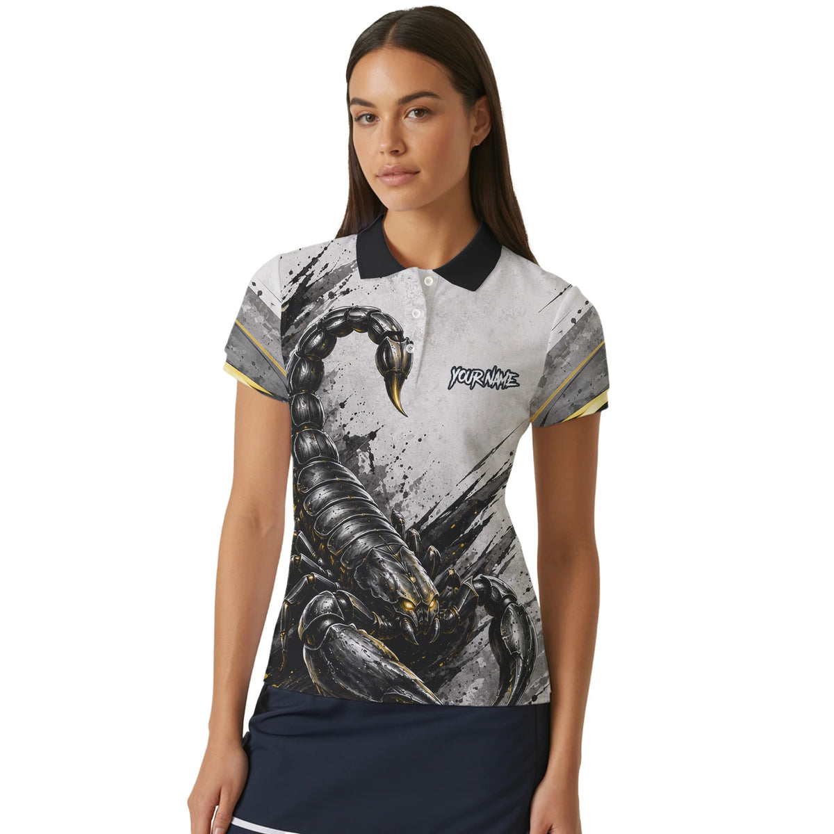 Personalised White Black Gold Scorpion Darts Shirt For Women S226