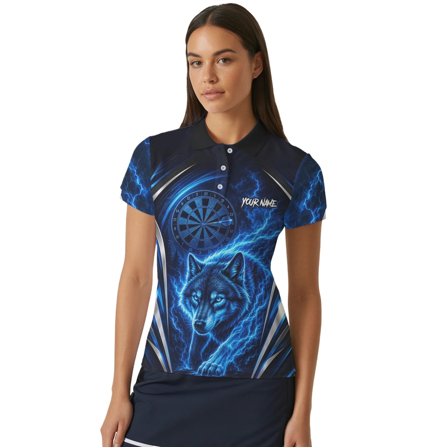 Personalised Black & Blue Wolf Lightning Darts Shirt For Women X929