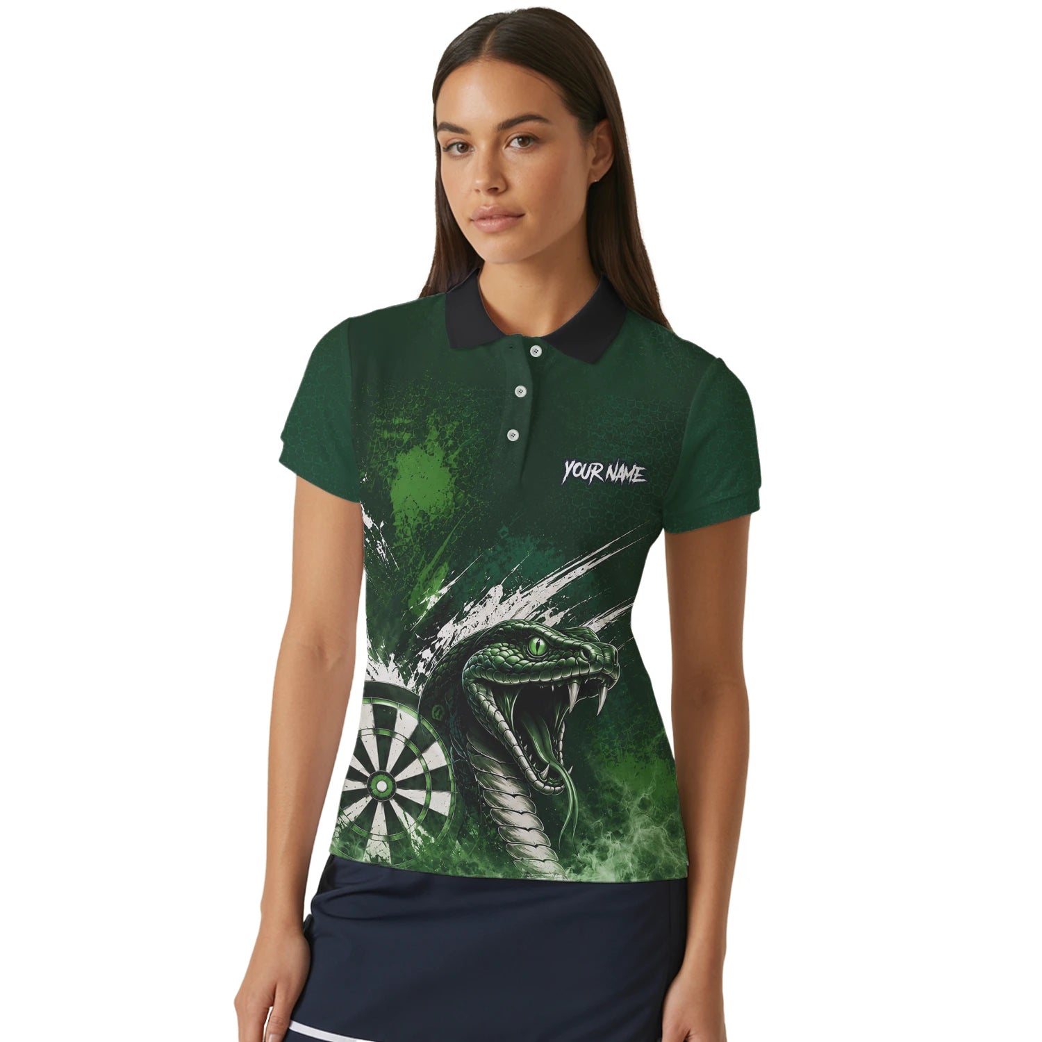 Personalised Green & Black Cobra Dartboard Darts Shirt For Women M244