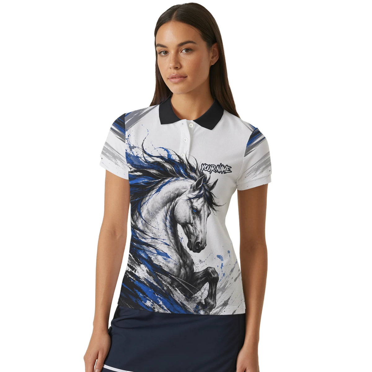 Personalised White Black Blue Rearing Horse Darts Shirt For Women O686