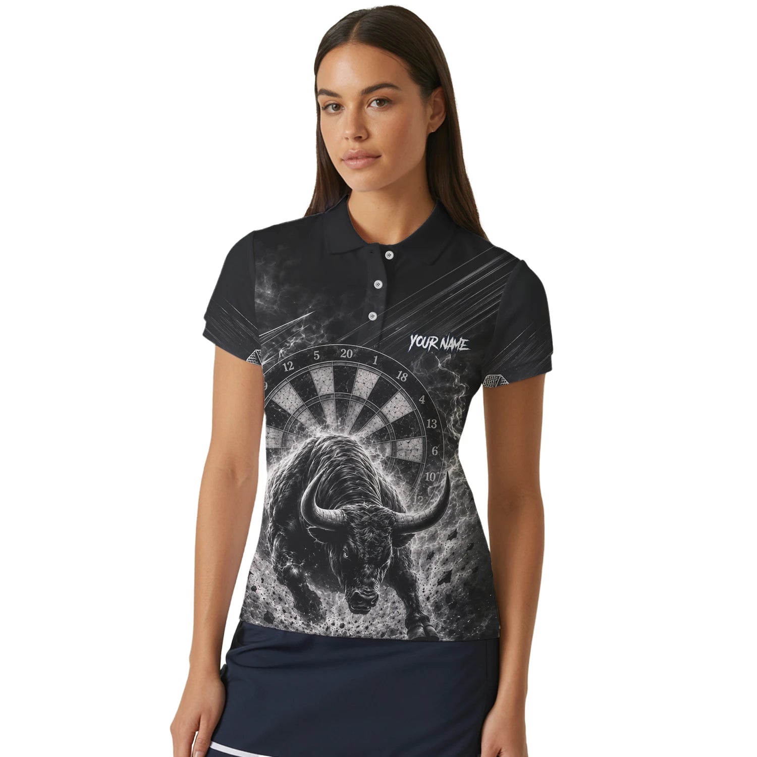 Personalised Black & White Bull Head Darts Shirt For Women V420