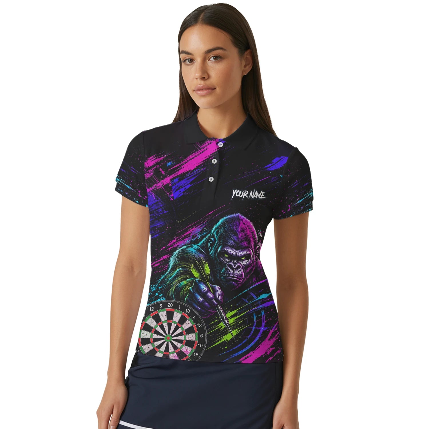 Personalised Black Pink & Purple Gorilla Darts Shirt For Women U874
