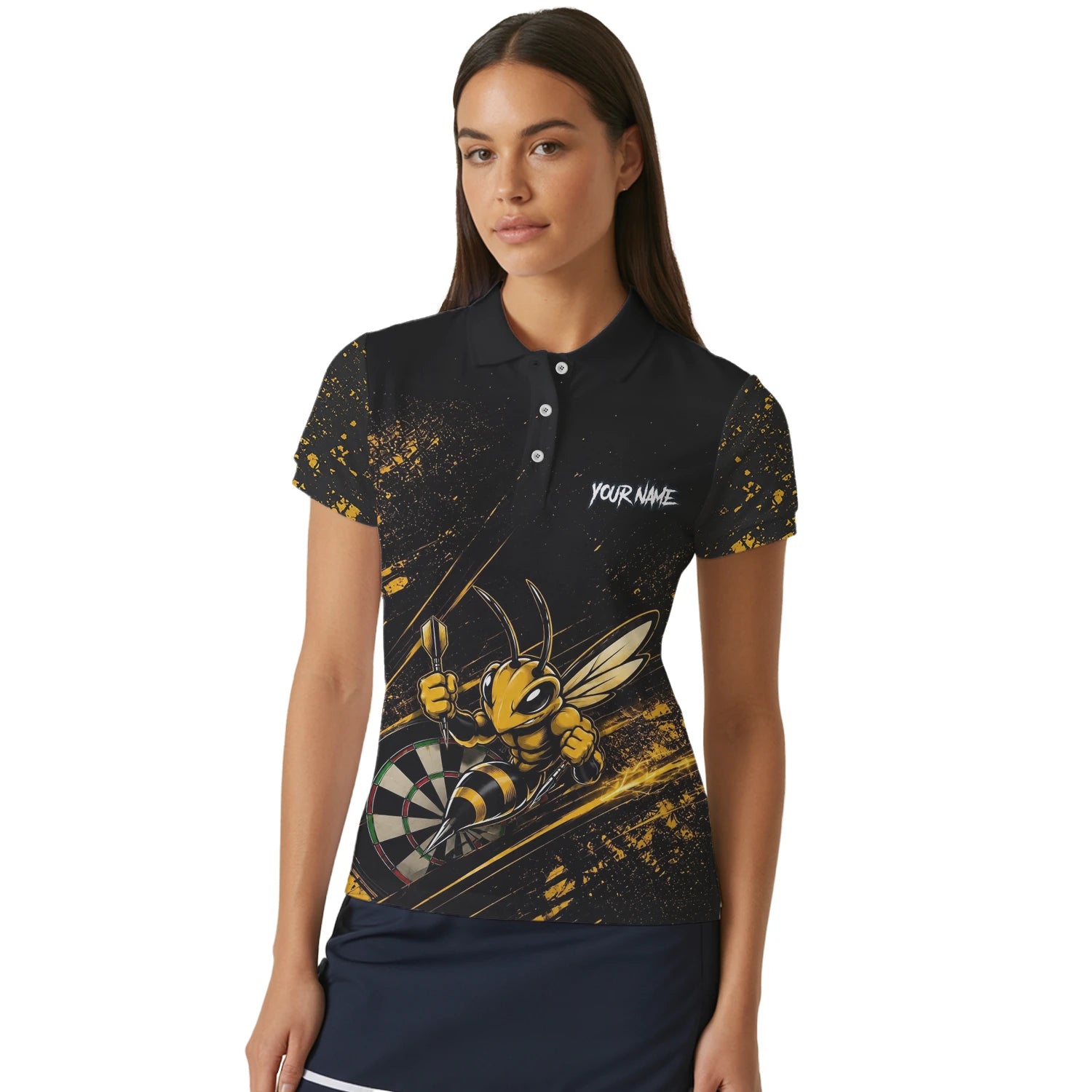Personalised Black & Gold Bee Dartboard Darts Shirt For Women L410