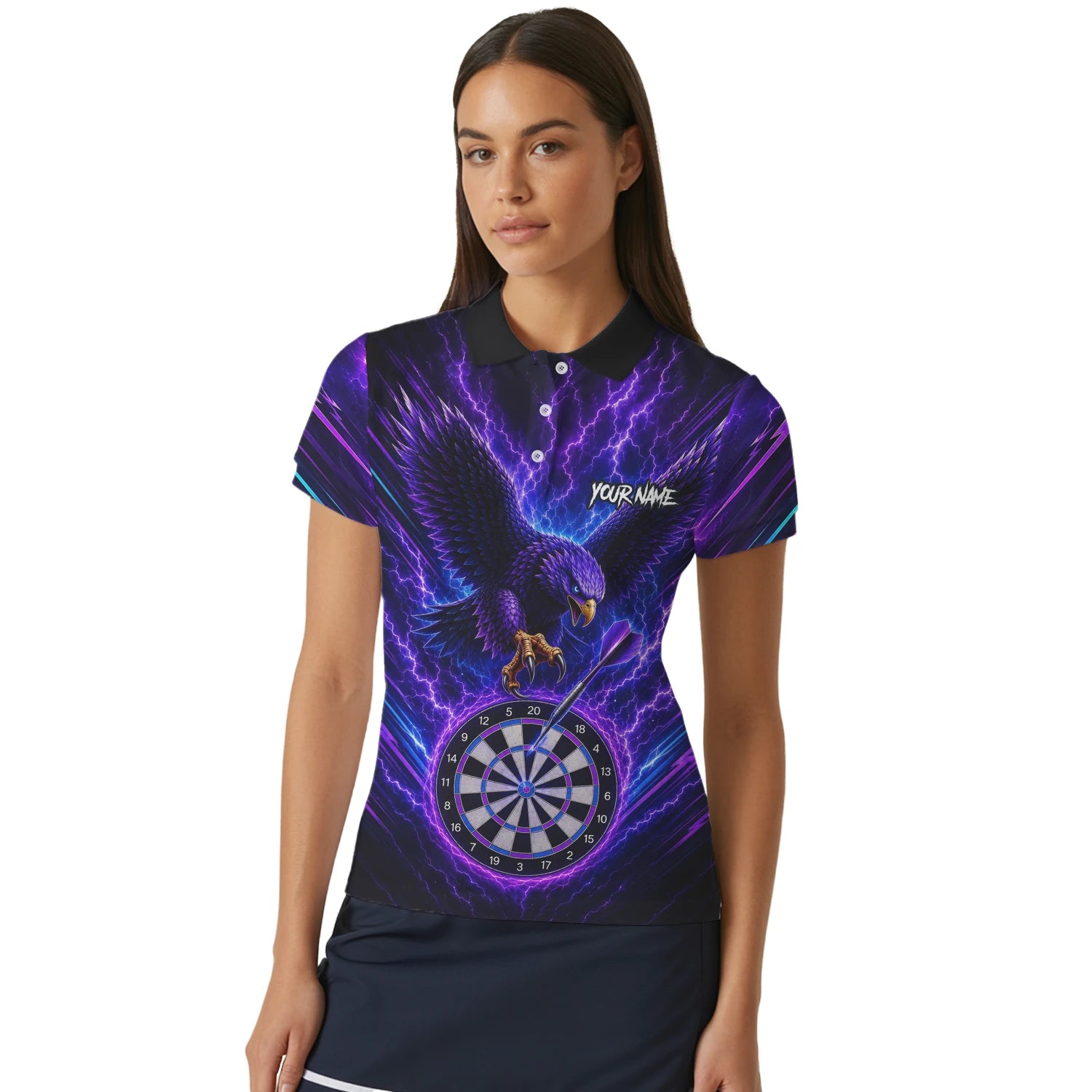 Personalised Purple Lightning Eagle Darts Polo Shirt For Women U478