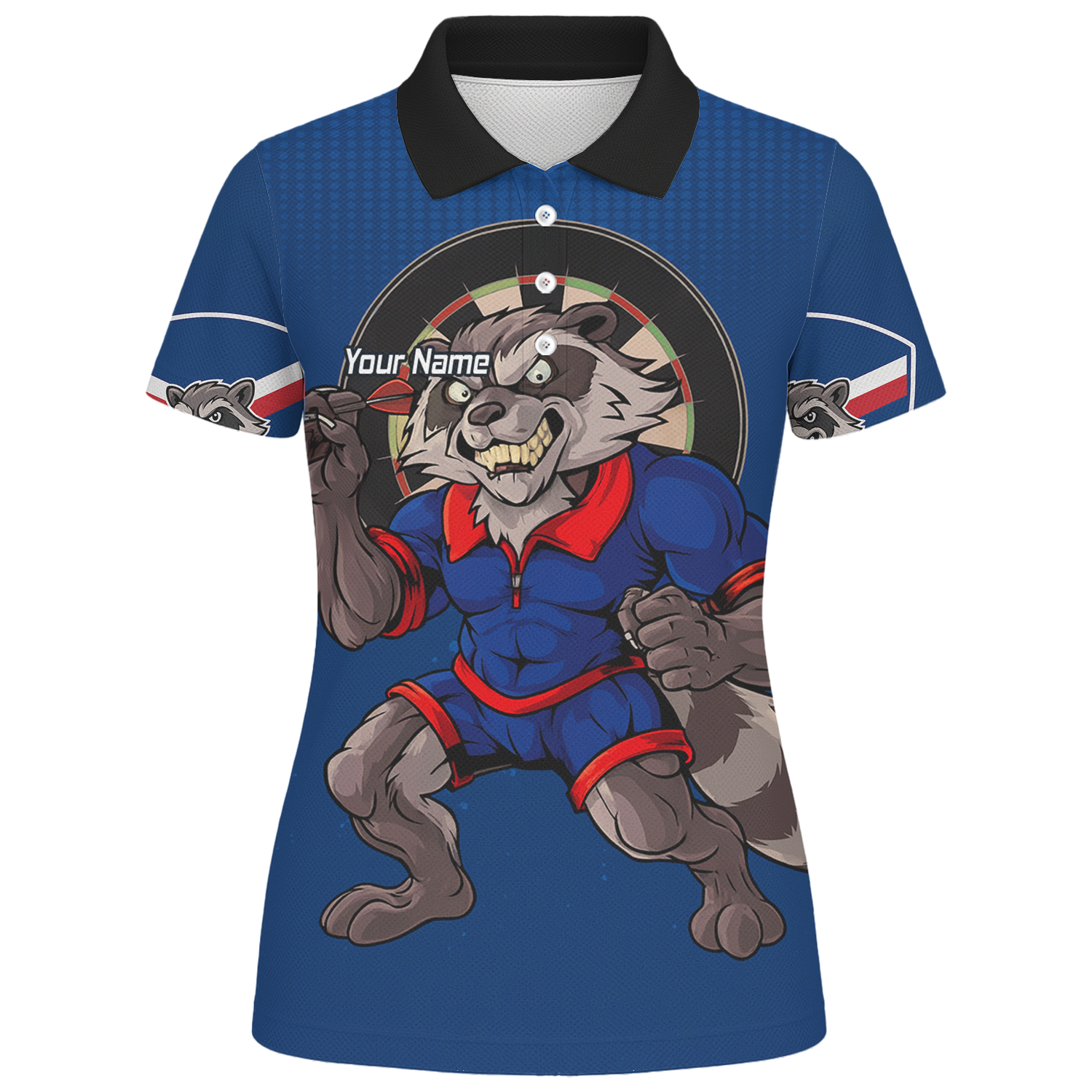 Personalised Raccoon Darts Polo Shirt Blue Red For Men Custom Name Team Y3391 additional image 1