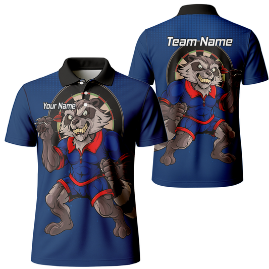 Personalised Raccoon Darts Polo Shirt Blue Red For Men Custom Name Team Y3391 main image - polo No