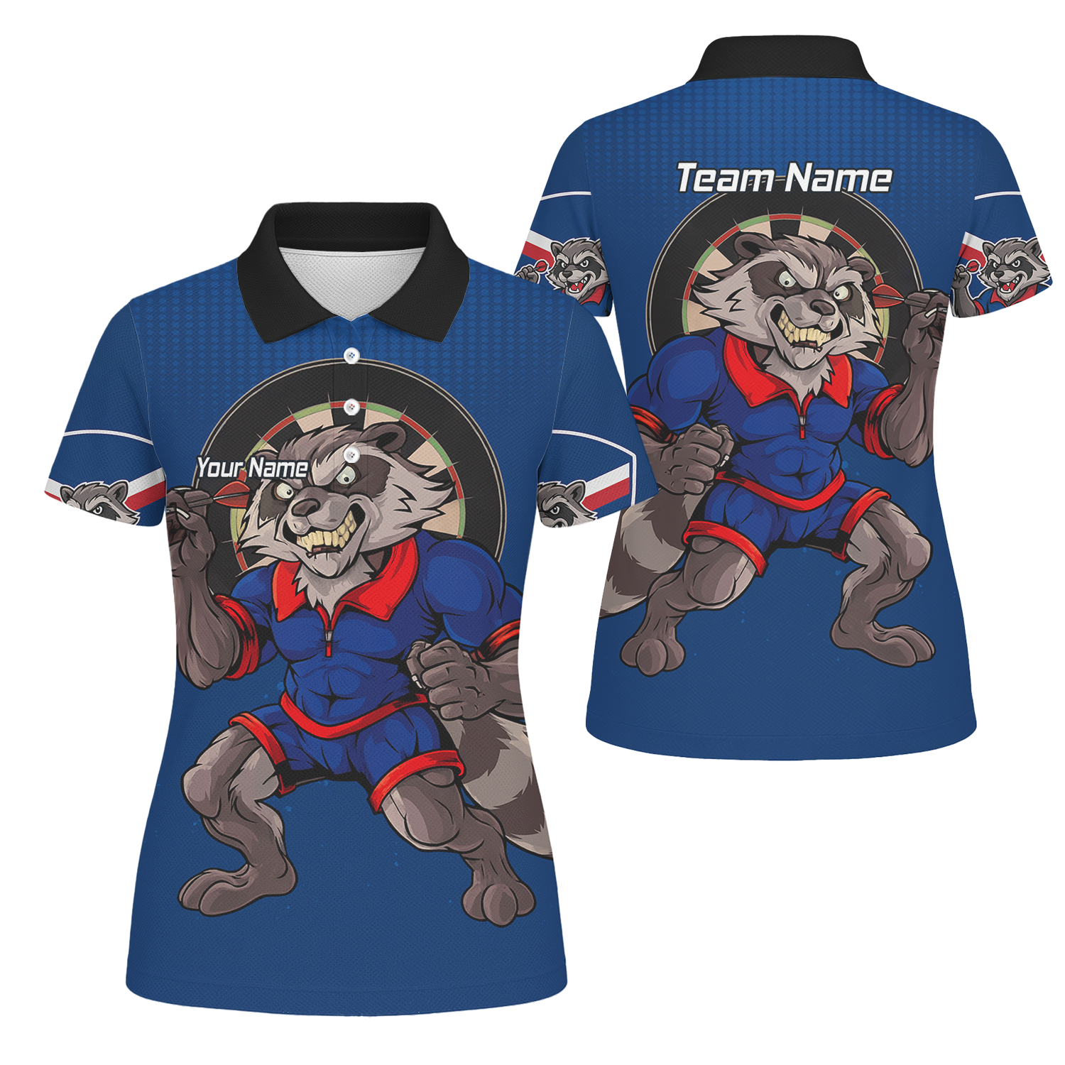Personalised Raccoon Darts Polo Shirt Blue Red For Men Custom Name Team Y3391 main image - polo No