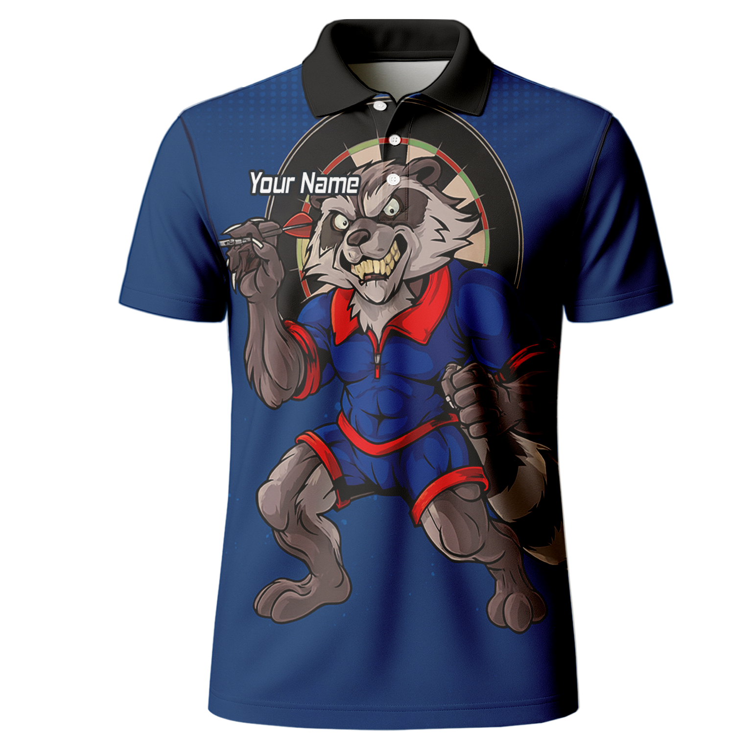 Personalised Raccoon Darts Polo Shirt Blue Red For Men Custom Name Team Y3391 additional image 2