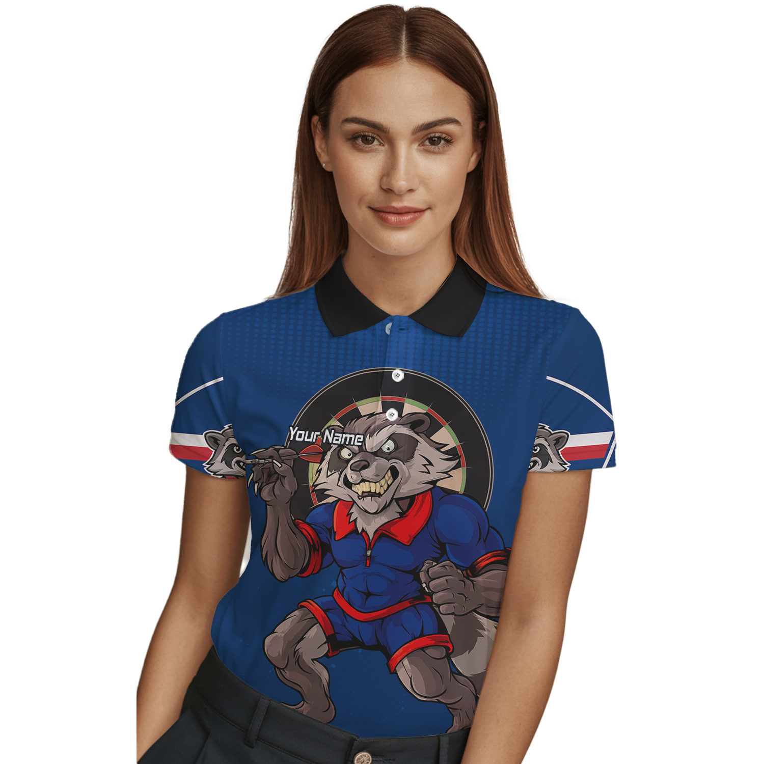 Personalised Raccoon Darts Polo Shirt Blue Red For Men Custom Name Team Y3391 additional image 3