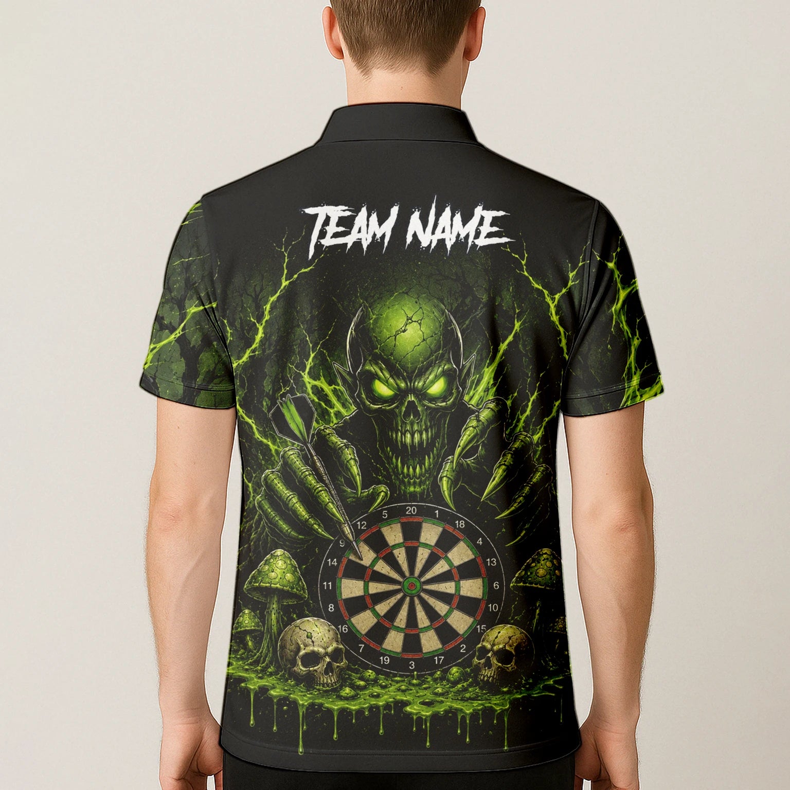 Personalised Black Green Monster Skull Dartboard Darts Shirt For Men A277