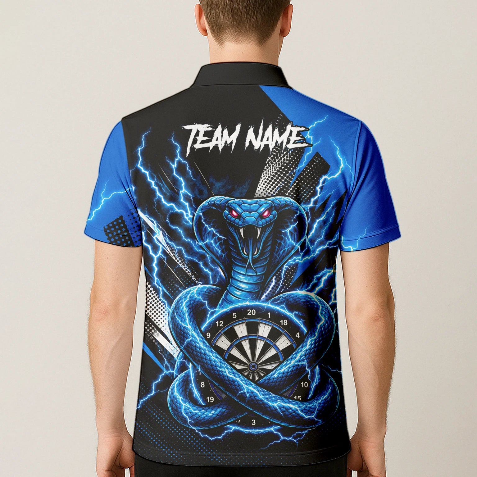 Personalised Blue Lightning Cobra Darts Polo Shirt For Men S015