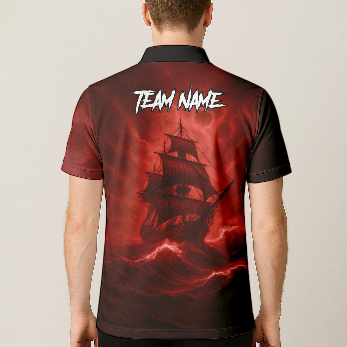 Personalised Red & Black Pirate Skull Crossed Swords Darts Shirt For Men TR8209