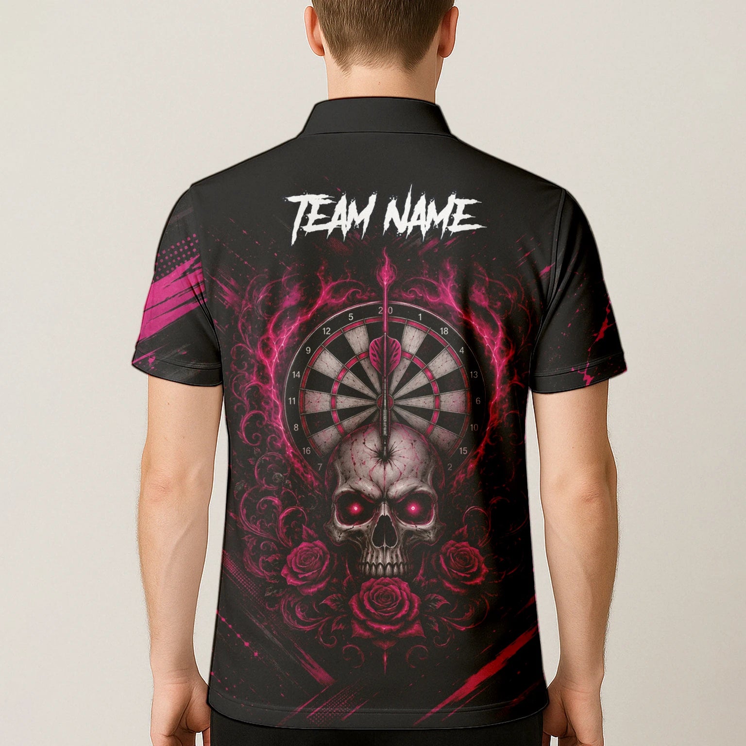 Personalised Black & Pink Skull and Roses Darts Shirt For Men V308