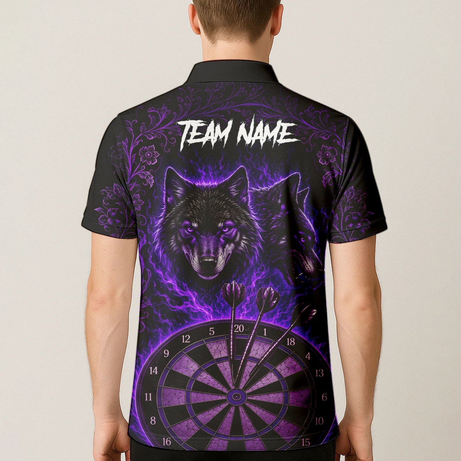 Personalised Black & Purple Wolf Dartboard Darts Shirt For Men J133
