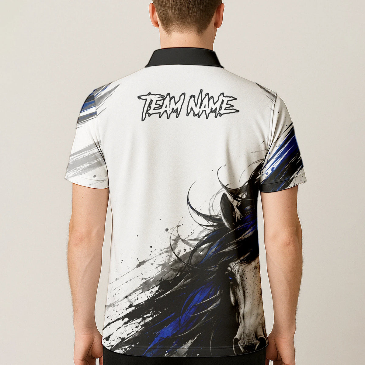 Personalised White Black Blue Rearing Horse Darts Shirt For Men O686