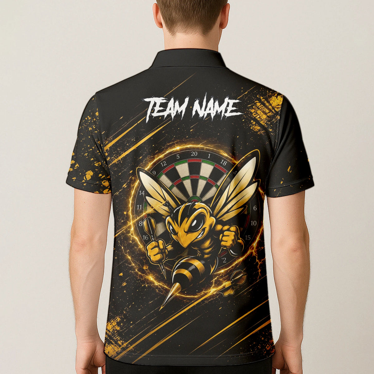 Personalised Black & Gold Bee Dartboard Darts Shirt For Men L410