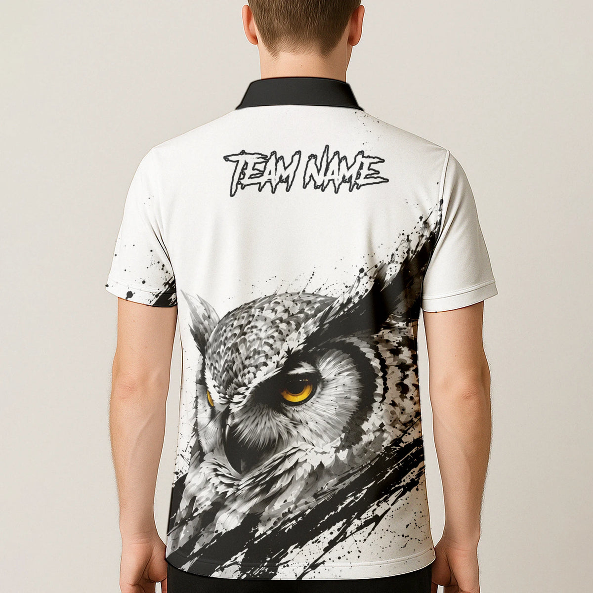 Personalised White Black Yellow Owl Darts Shirt For Men P128