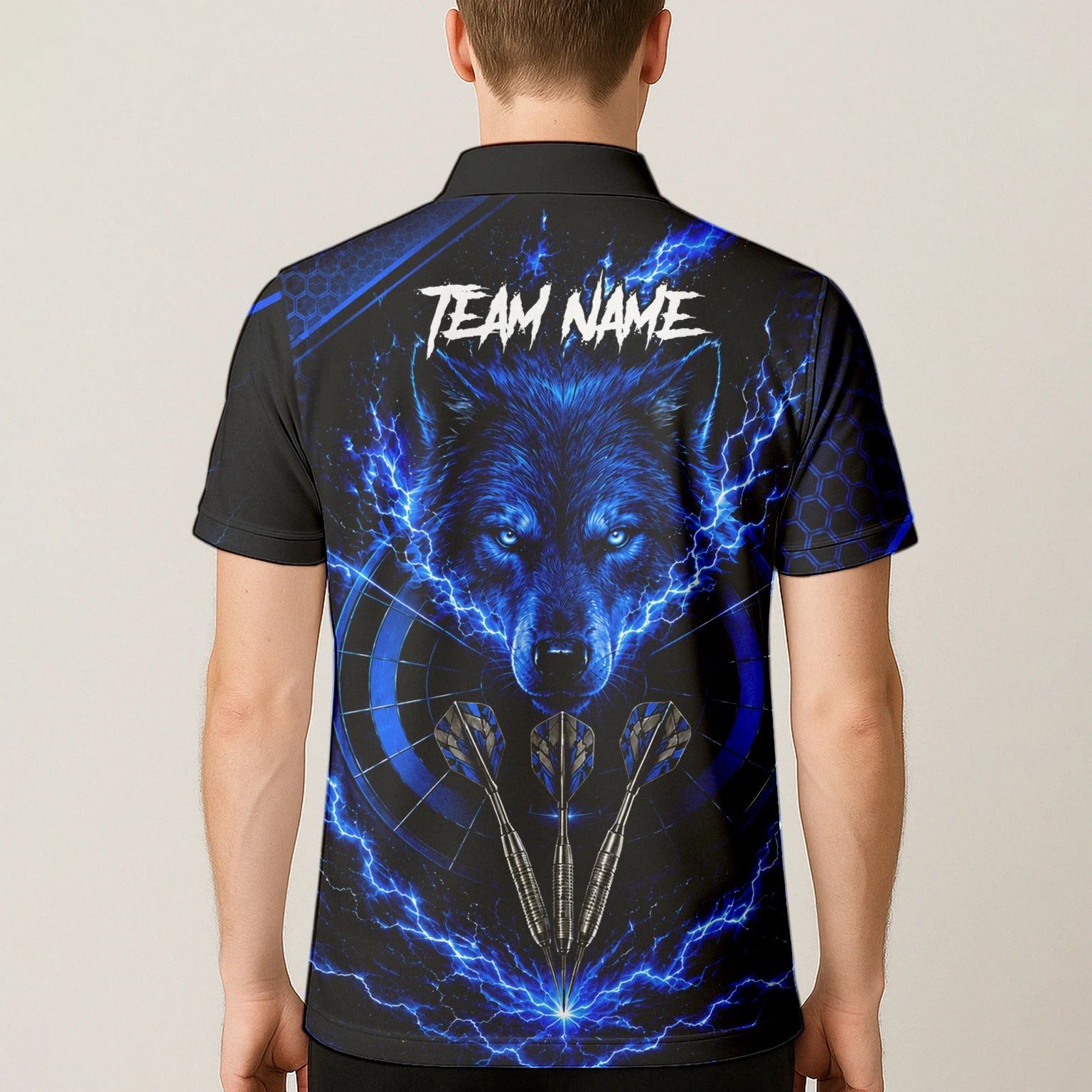 Personalised Black & Blue Wolf Lightning Darts Shirt For Men Y375