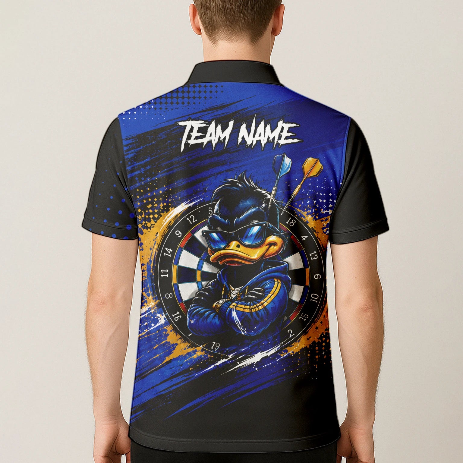 Personalised Blue & Gold Cool Duck Darts Polo Shirt For Men L859