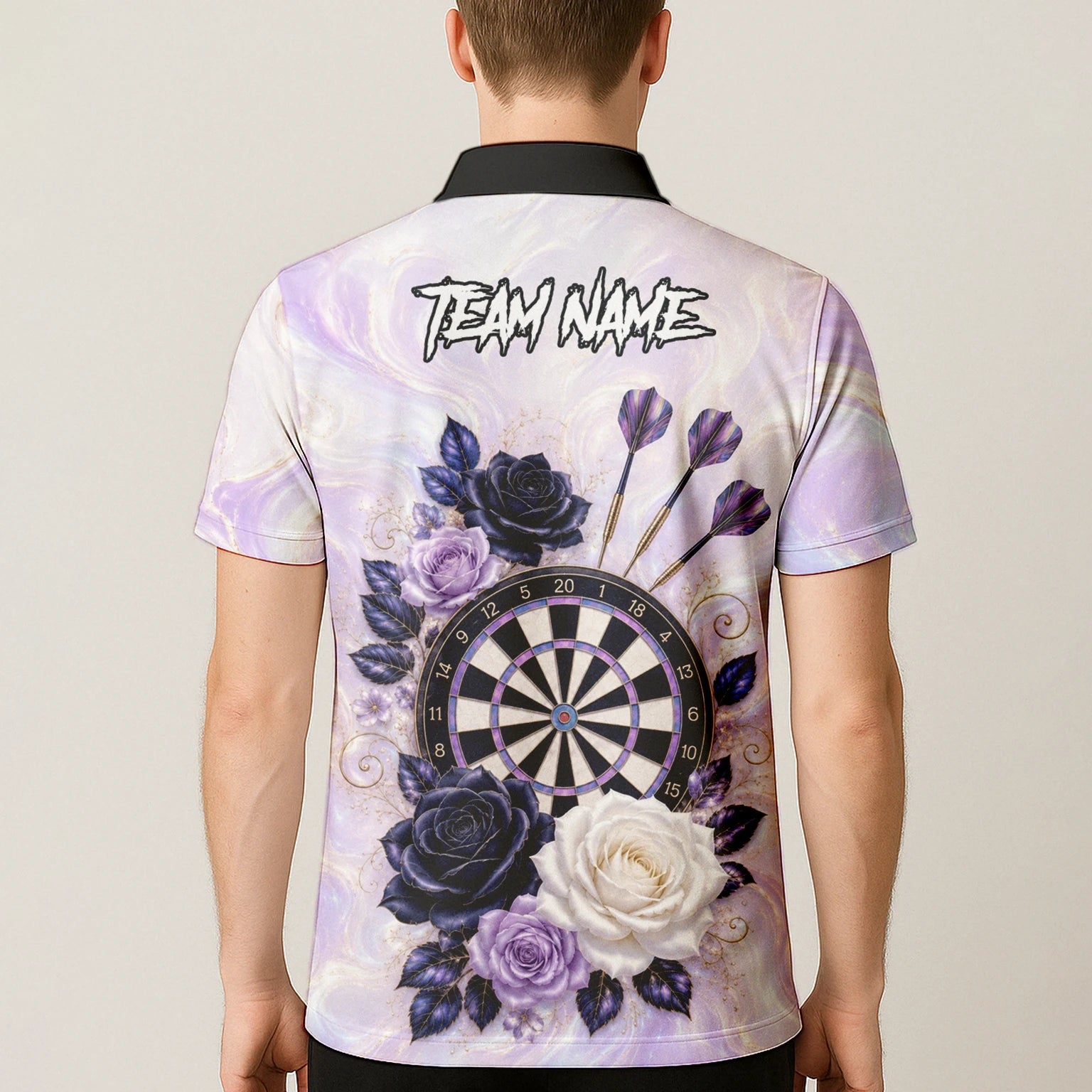 Personalised Purple Marble Rose Darts Polo Shirt For Men S206