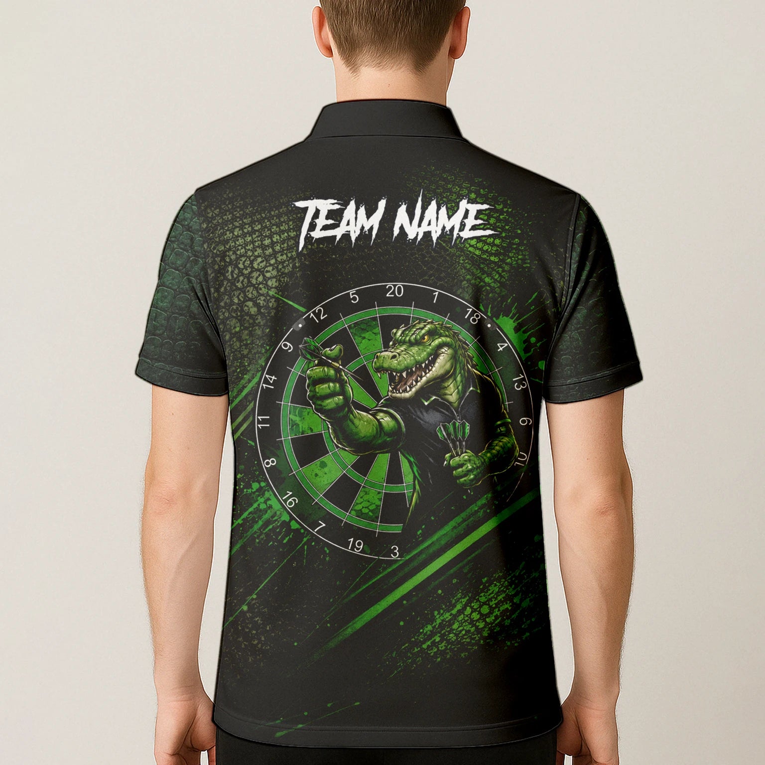 Personalised Black & Green Crocodile Darts Player Shirt For Men I987