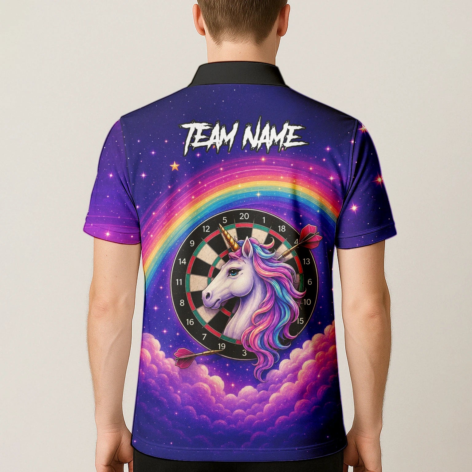 Personalised Rainbow Unicorn Darts Polo Shirt For Men V221