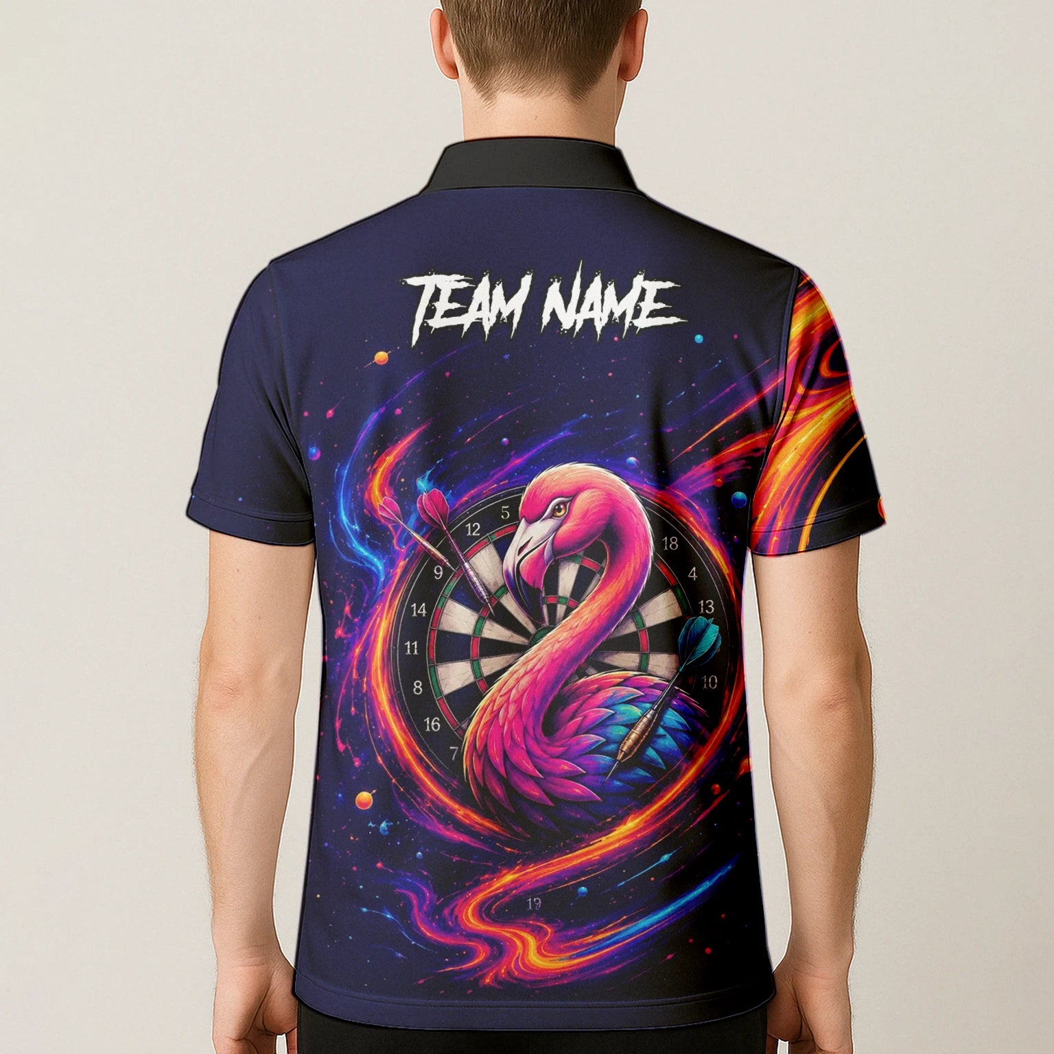 Personalised Neon Flamingo Galaxy Darts Polo Shirt For Men D064