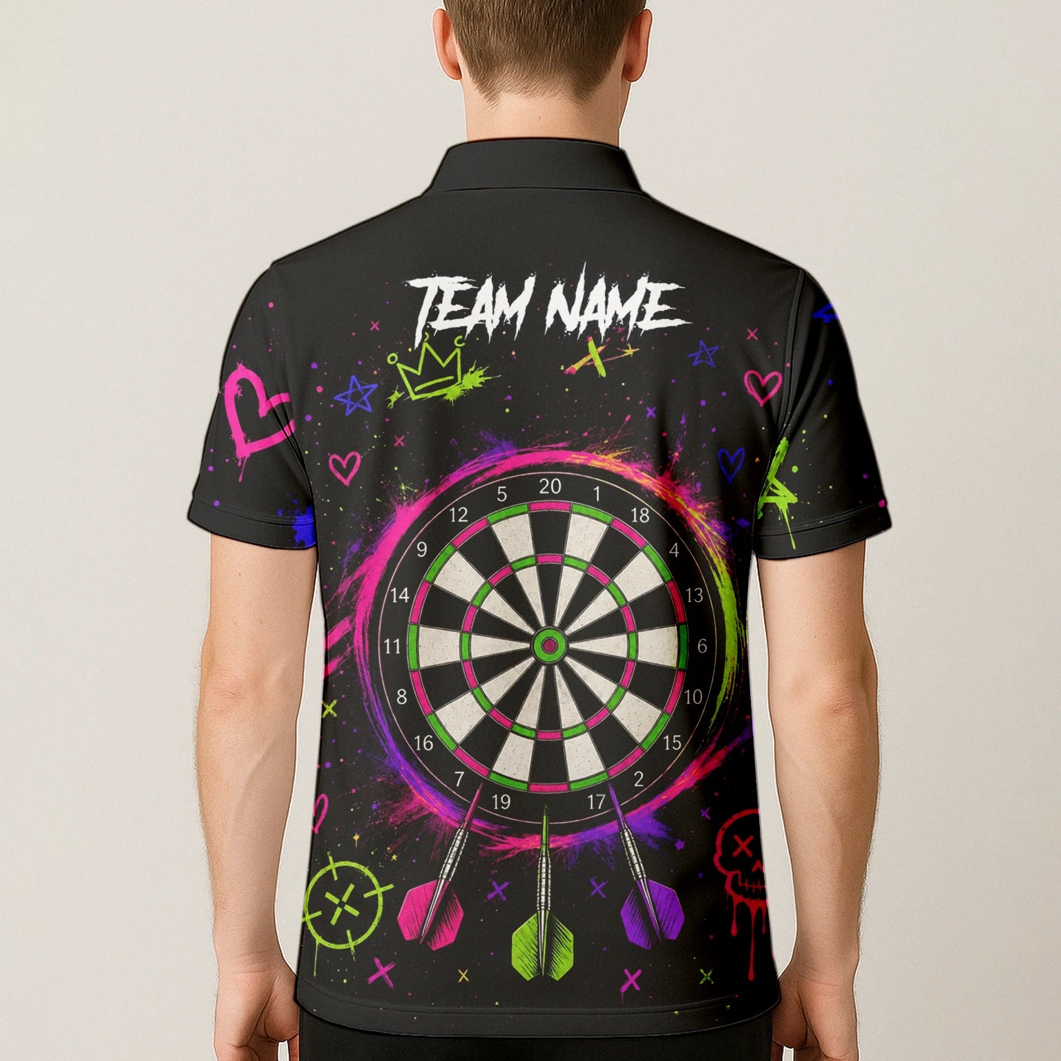 Personalised Black Neon Sugar Skull Woman Darts Shirt For Men K745