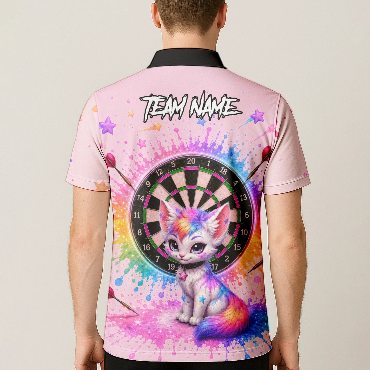 Personalised Pink Rainbow Kitten Dartboard Darts Shirt For Men X398