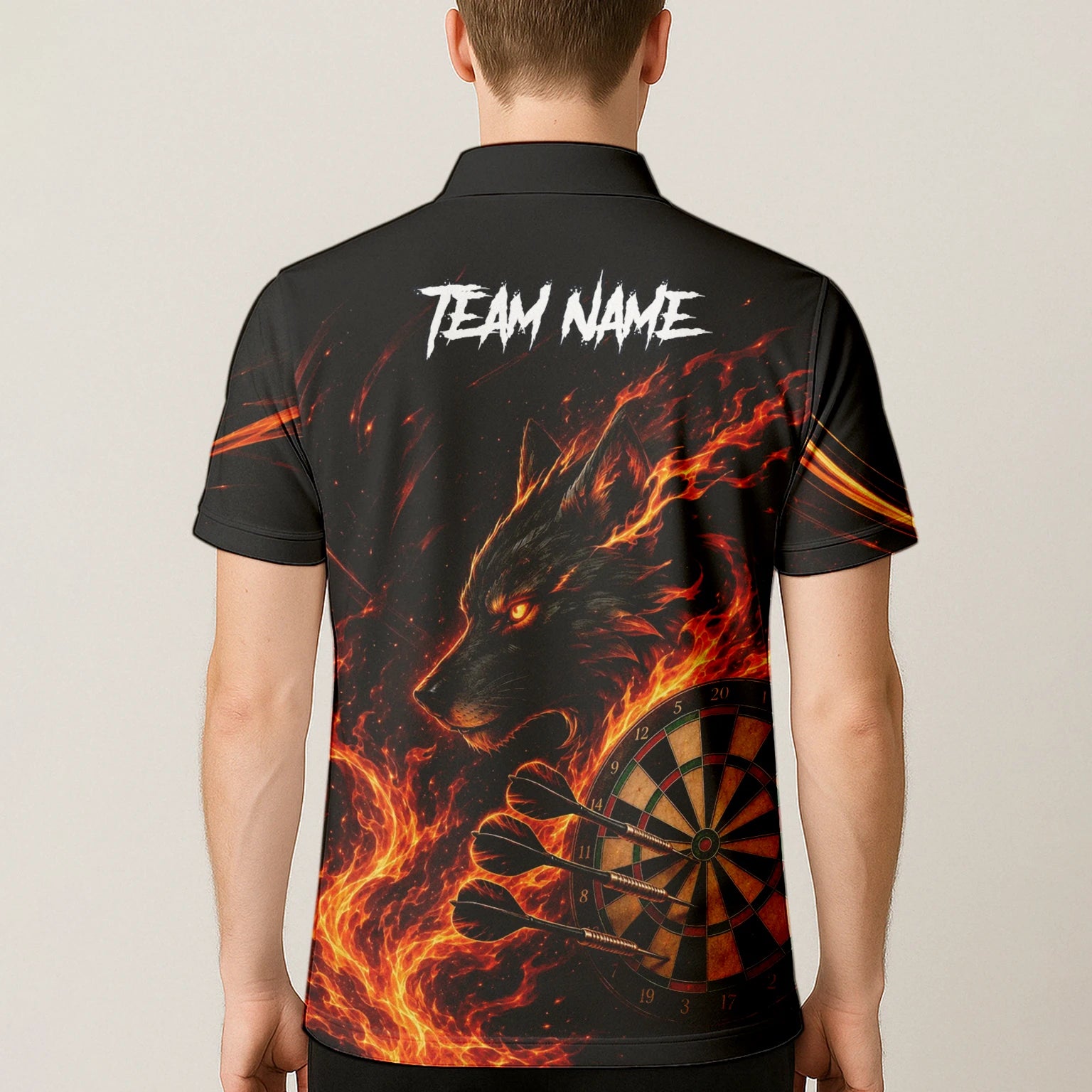 Personalised Flaming Wolf Darts Polo Shirt For Men W521