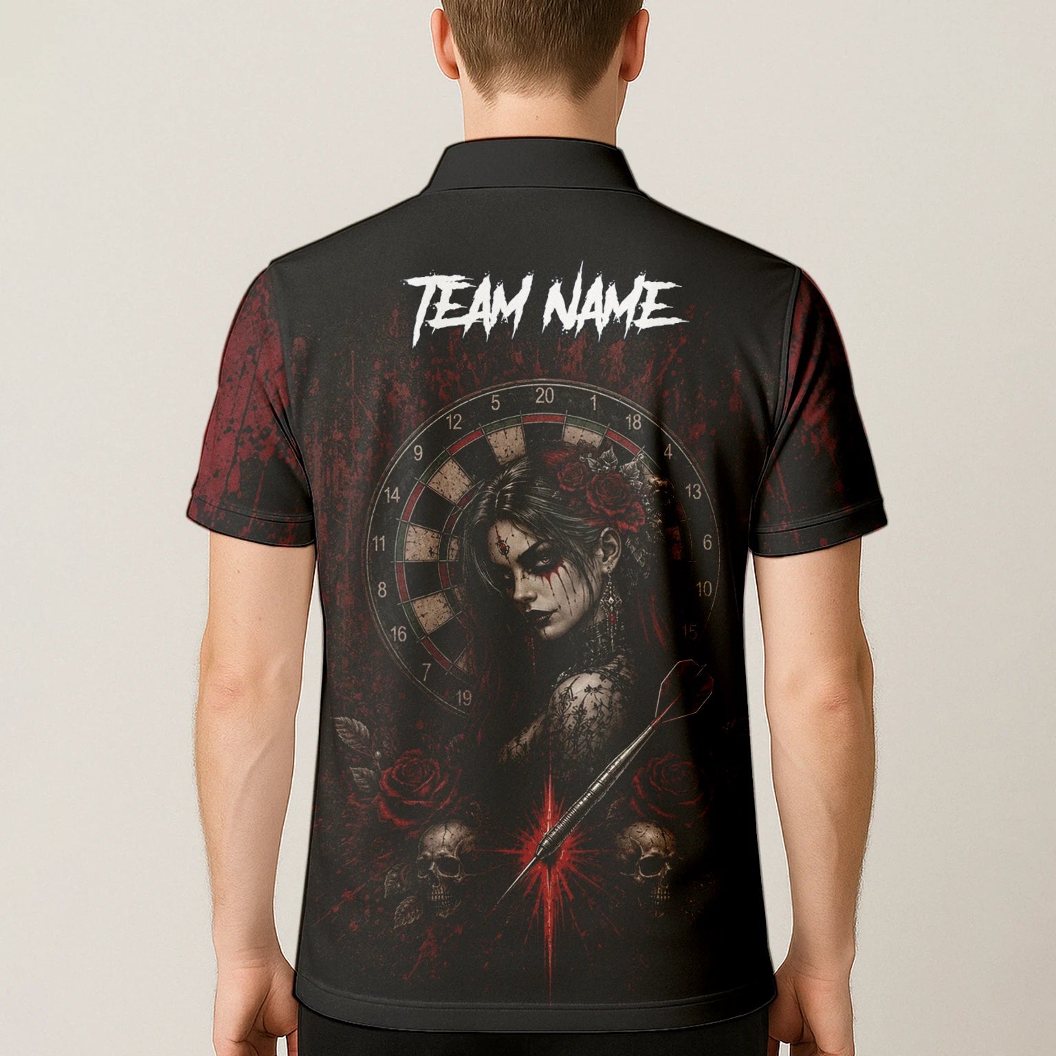 Personalised Black & Red Gothic Woman Skull Darts Shirt For Men W035