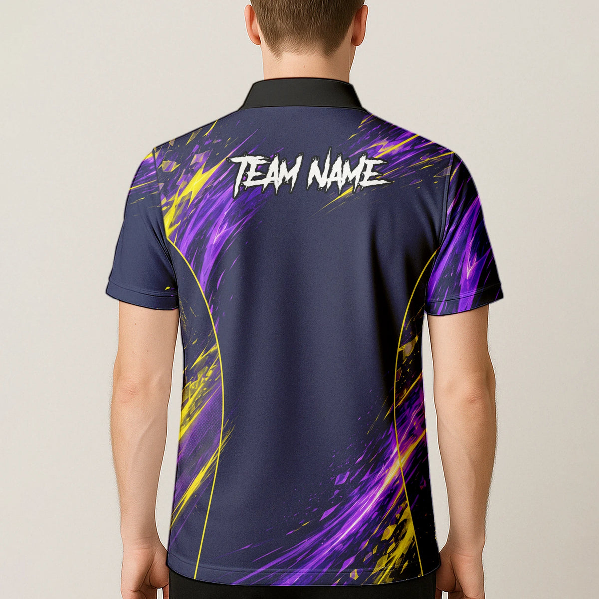 Personalised Navy Purple Yellow Abstract Darts Shirt For Men D517