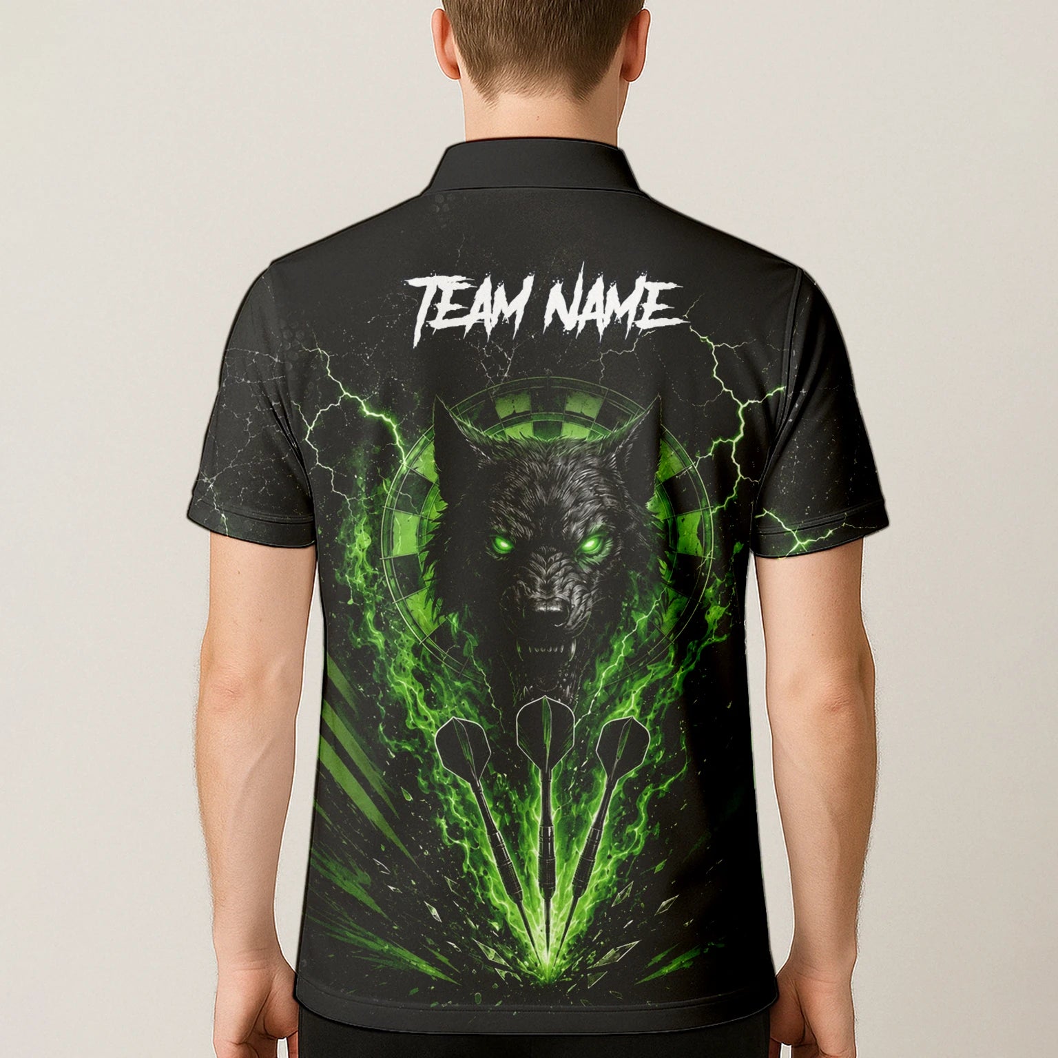 Personalised Black & Green Wolf Dartboard Darts Shirt For Men F303