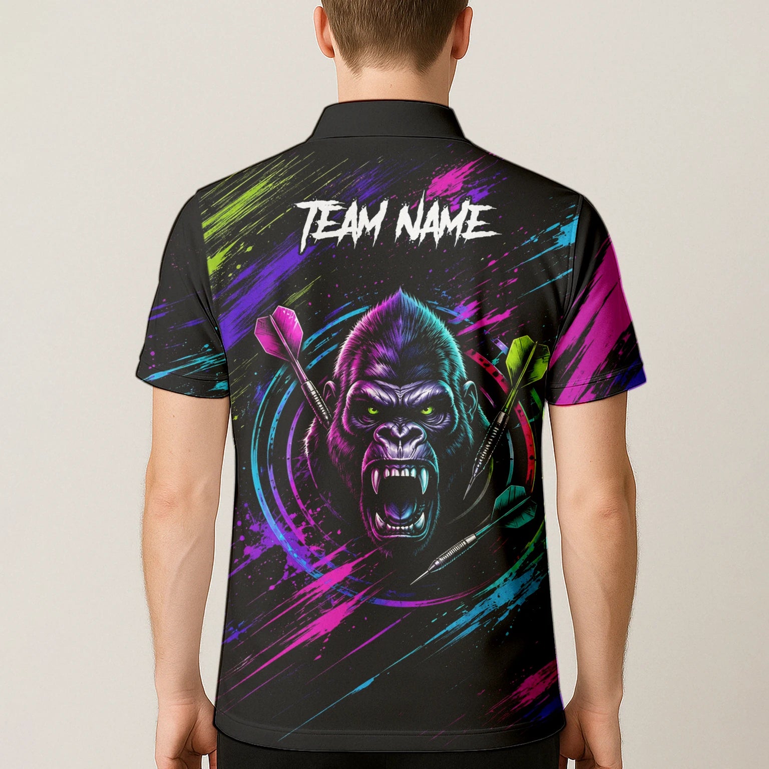 Personalised Black Pink & Purple Gorilla Darts Shirt For Men U874